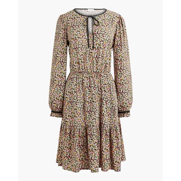 J. Crew Dresses & Skirts - J Crew Long-sleeve tie-neck floral mini dress